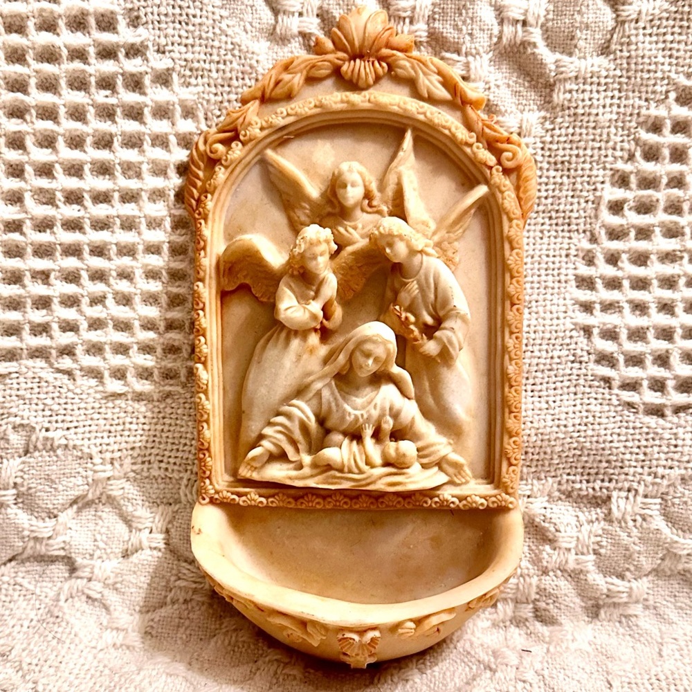 Angels at The Manger Nativity of Jesus Christ  Holy Water Font 3D Wall Plaque